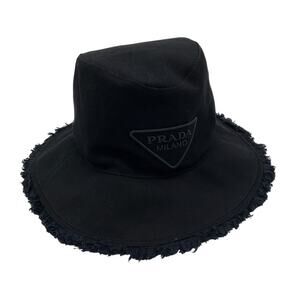Prada Sleek Black Bucket Fringed Hat Size M
